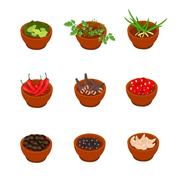 Isometric and cartoon style flavorful spices, condiments icon. Vector illustration. White background. — Stock Vector