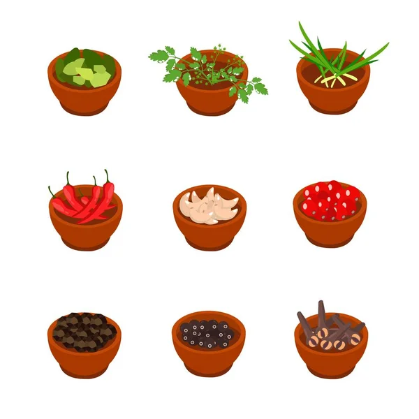 Isometric and cartoon style flavorful spices, condiments icon. Vector illustration. White background. — Stock Vector