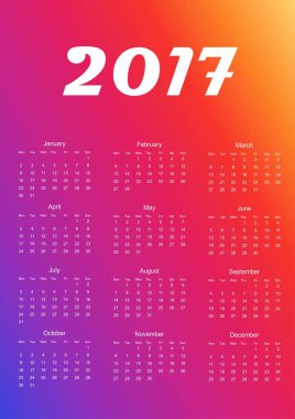 Takvim 2017. Tasarım öğesi. Vektör çizim.