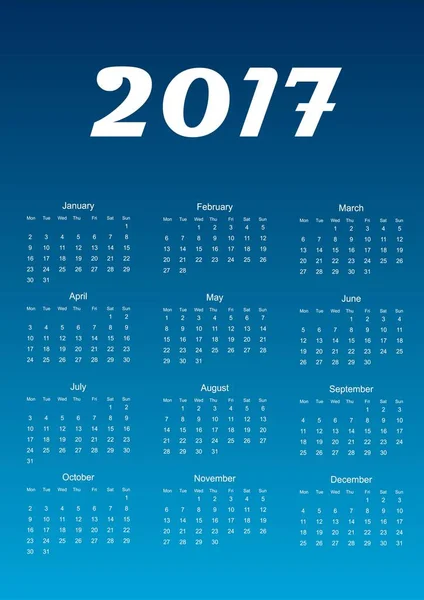 Calendrier pour 2017 année. Illustration vectorielle . — Image vectorielle