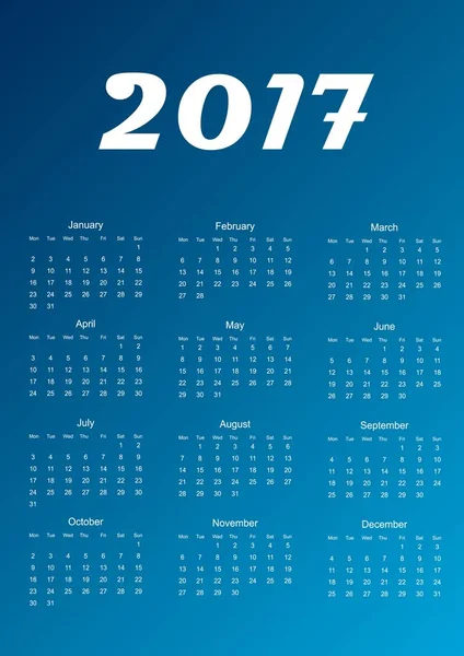 Calendario per l'anno 2017. Illustrazione vettoriale . — Vettoriale Stock