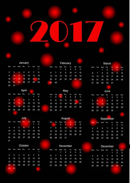 Calendario per l'anno 2017. Illustrazione vettoriale . — Vettoriale Stock