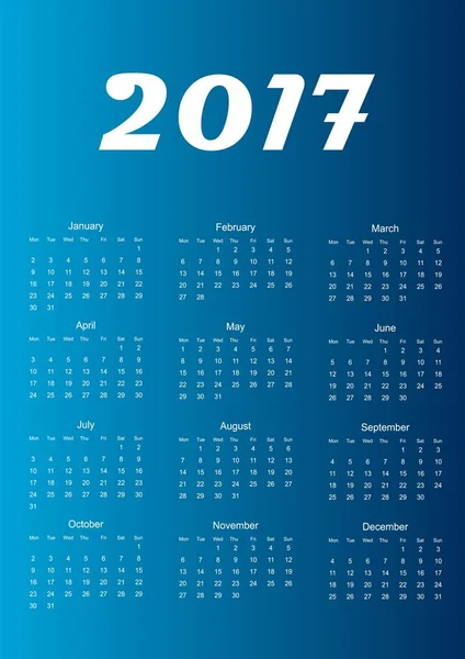 Kalender für 2017 Jahr. Vektorillustration. — Stockvektor