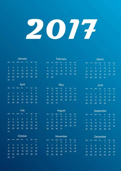 Kalender für 2017 Jahr. Vektorillustration. — Stockvektor