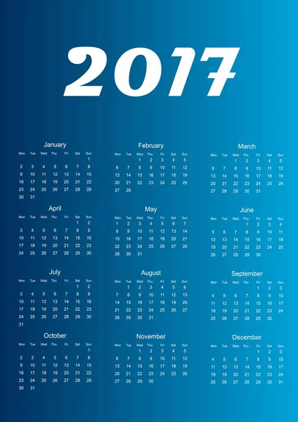 Kalender voor het jaar 2017. Vectorillustratie. — Stockvector