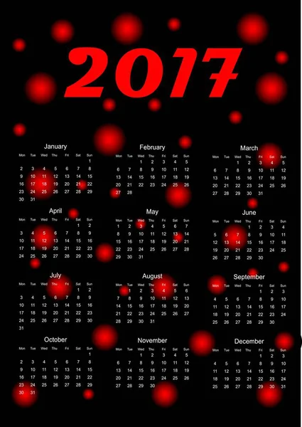 Calendrier pour 2017 année. Illustration vectorielle . — Image vectorielle