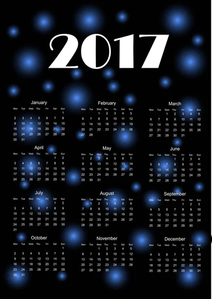 Kalender voor het jaar 2017. Vectorillustratie. — Stockvector