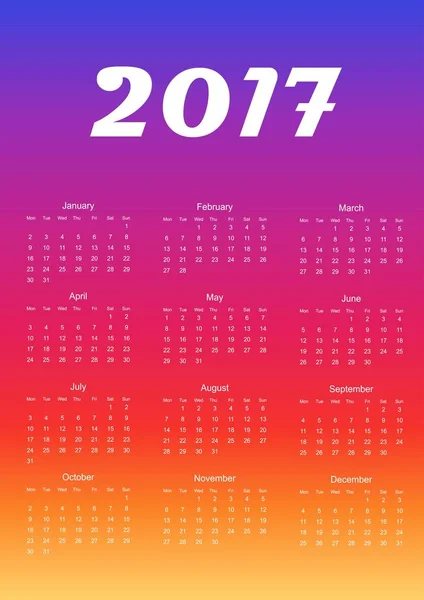 Ημερολόγιο για το 2017. Στοιχείο του σχεδιασμού. Εικονογράφηση διάνυσμα. — Διανυσματικό Αρχείο