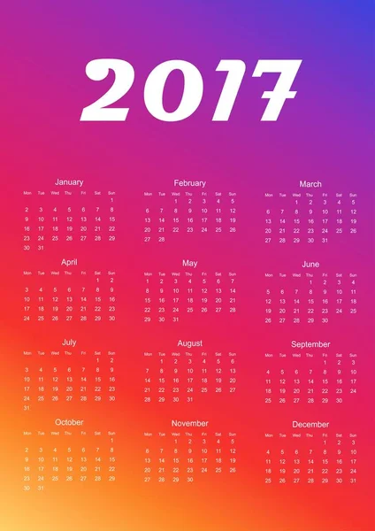 Kalender voor 2017. Ontwerpelement. Vectorillustratie. — Stockvector