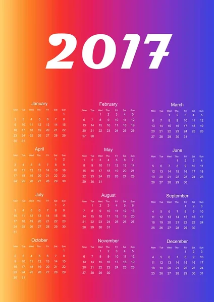 Kalender für 2017. Design-Element. Vektorillustration. — Stockvektor