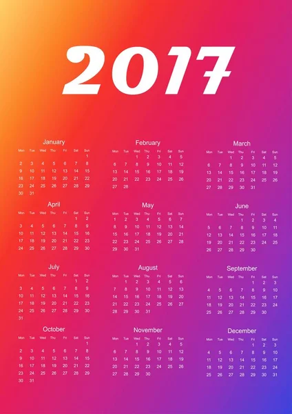 Kalender för 2017. Designelement. Vektorillustration. — Stock vektor