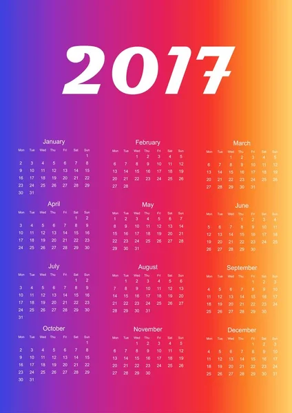 Calendar for 2017. Design element. Vector illustration. — Stock Vector