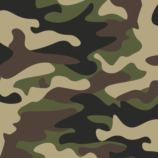 Kamouflage mönster bakgrund. Klassiska klädstil maskering camo upprepad utskrift. Grön brun svart oliv färger skog konsistens. Designelement. Vektorillustration. — Stock vektor
