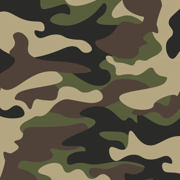 Camouflage patroon achtergrond. Klassieke kledingstijl maskeren camo herhalen afdrukken. Het patroon van het bos van zwarte olijf groen bruin kleuren. Ontwerpelement. Vectorillustratie. — Stockvector