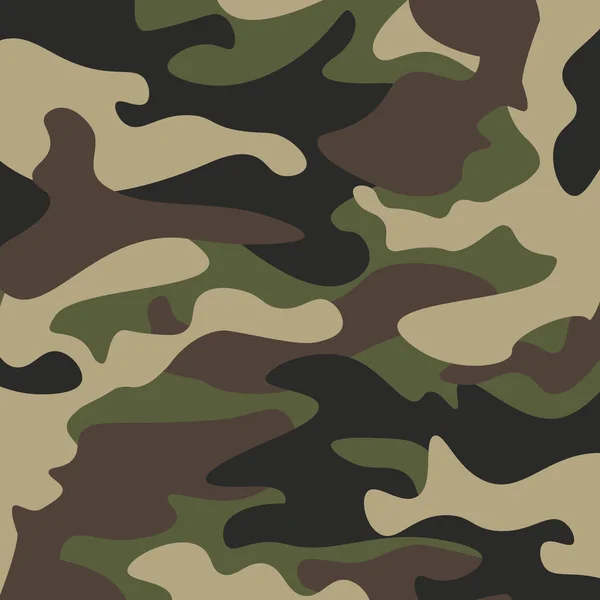 Camouflage patroon achtergrond. Klassieke kledingstijl maskeren camo herhalen afdrukken. Het patroon van het bos van zwarte olijf groen bruin kleuren. Ontwerpelement. Vectorillustratie. — Stockvector