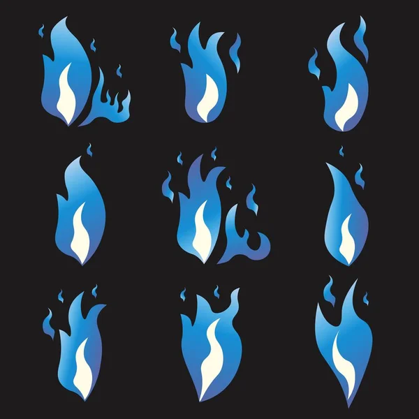 Conjunto de chamas de sprite de animação de fogo azul. Desenhos animados e estilo plano. Fundo preto. Ilustração vetorial . —  Vetores de Stock