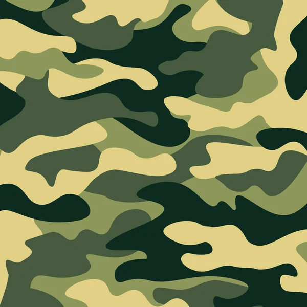 Kamouflage mönster bakgrund. Klassiska klädstil maskering camo upprepad utskrift. Grön brun svart oliv färger skog konsistens. Designelement. Vektorillustration. — Stock vektor