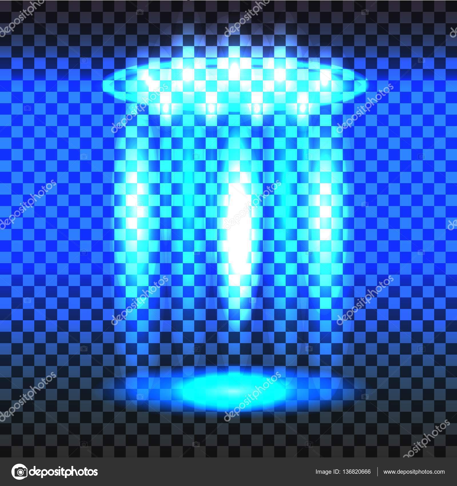 UFO light beam, aliens futuristic spacecraft isolated on ...