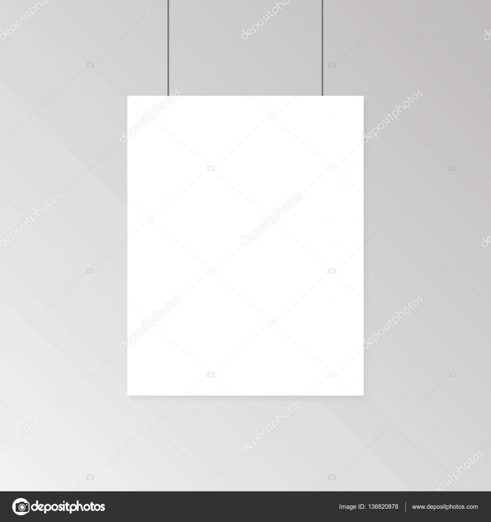 Download Realistic Blank White Paper Poster Hanging On Wall Mockup Template Page Of Banner For Exhibition Vector Illustration Stock Vector C Lrsga Hotmail Com 136820878 PSD Mockup Templates