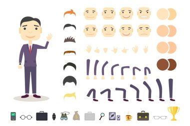 İşadamı karakter oluşturma küme. Kendi inşa etmek. Karikatür vektör düz tarzı. Beyaz arka plan. Vektör çizim