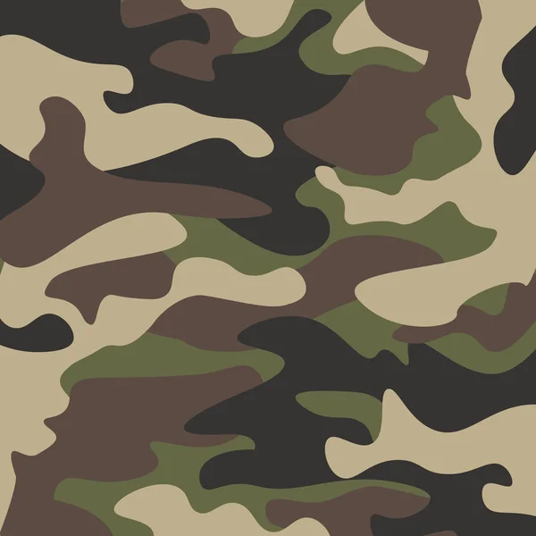 Kamouflage mönster bakgrund. Klassiska klädstil maskering camo upprepad utskrift. Grön brun svart oliv färger skog konsistens. Designelement. Vektorillustration. — Stock vektor