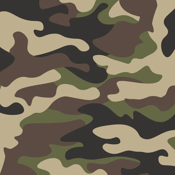 Camouflage patroon achtergrond. Klassieke kledingstijl maskeren camo herhalen afdrukken. Het patroon van het bos van zwarte olijf groen bruin kleuren. Ontwerpelement. Vectorillustratie. — Stockvector