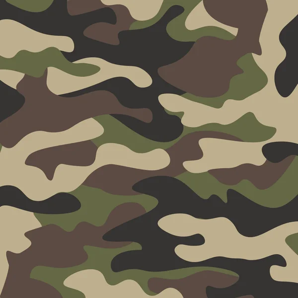 Kamouflage mönster bakgrund. Klassiska klädstil maskering camo upprepad utskrift. Grön brun svart oliv färger skog konsistens. Designelement. Vektorillustration. — Stock vektor