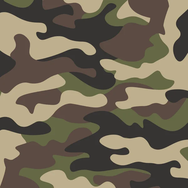 Kamouflage mönster bakgrund. Klassiska klädstil maskering camo upprepad utskrift. Grön brun svart oliv färger skog konsistens. Designelement. Vektorillustration. — Stock vektor