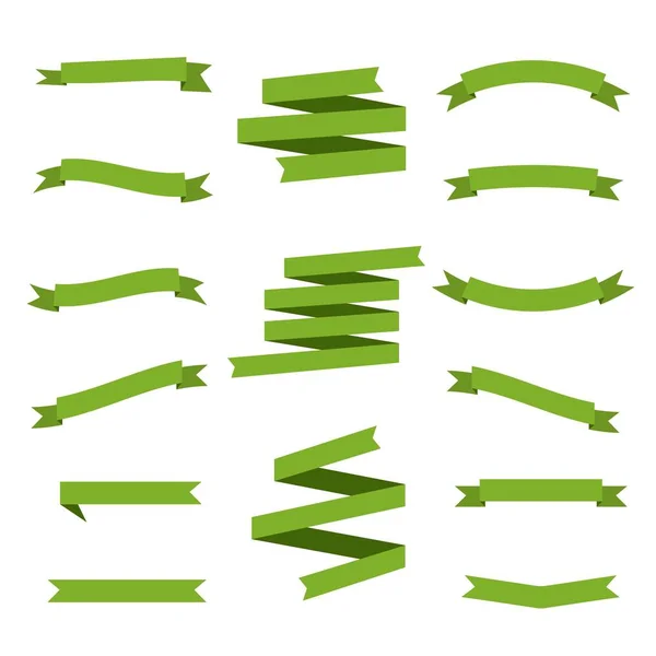Rubans de bannières en papier de style origami. Ensemble de modèles de ruban de bannière pour la décoration et la publicité. Fond blanc. Illustration vectorielle. Couleur verte . — Image vectorielle