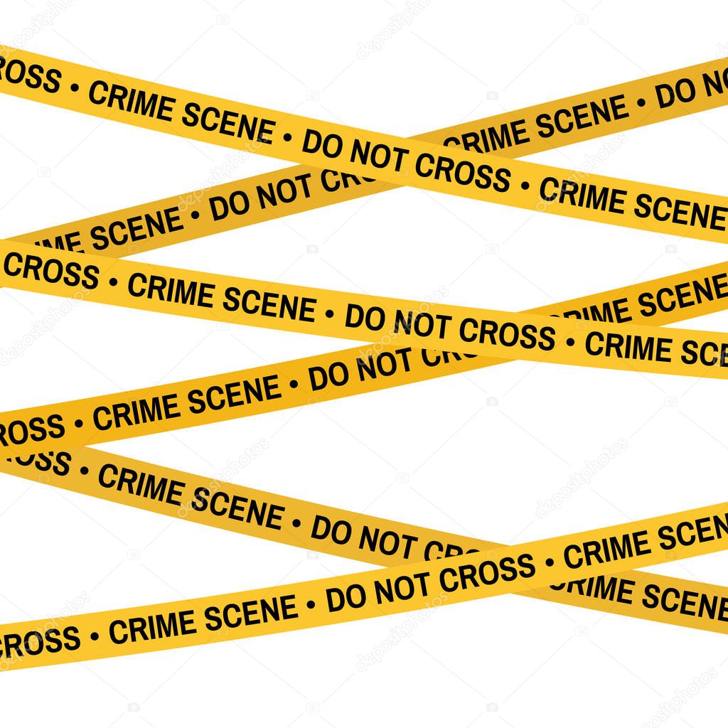 Crime scene yellow tape, police line Do Not Cross tape. Cartoon flat-style. Vector illustration. White background.