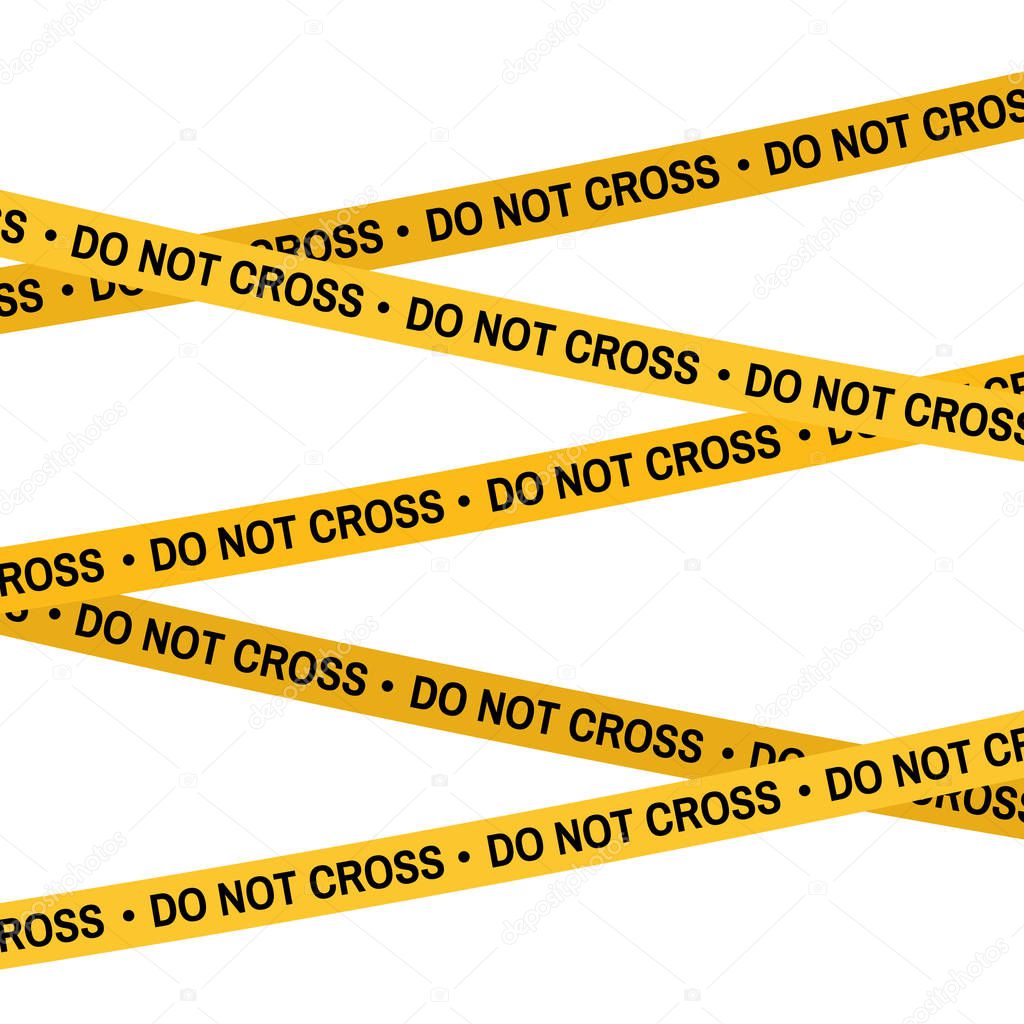 Crime scene yellow tape, police line Do Not Cross tape. Cartoon flat-style. Vector illustration. White background.