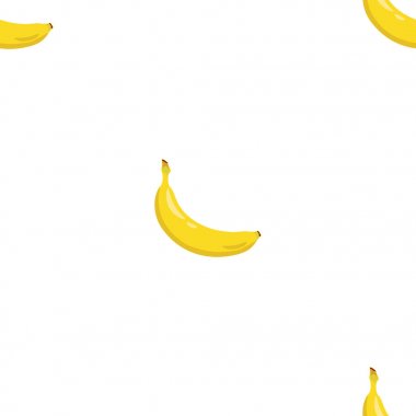 Sarı muz seamless modeli. Tatlı tropikal meyve. Beyaz arka plan. Vektör çizim.