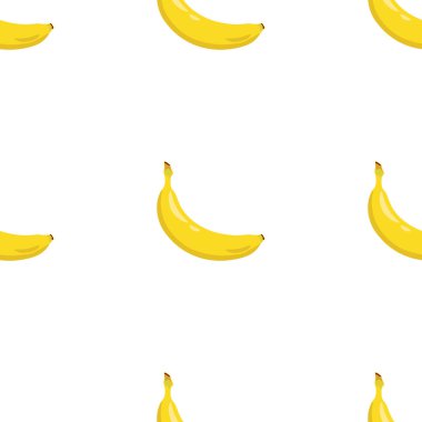 Sarı muz seamless modeli. Tatlı tropikal meyve. Beyaz arka plan. Vektör çizim.