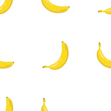 Sarı muz seamless modeli. Tatlı tropikal meyve. Beyaz arka plan. Vektör çizim.