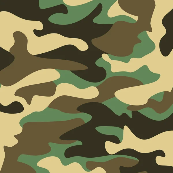 Kamouflage mönster bakgrund. Klassiska klädstil maskering camo upprepad utskrift. Grön brun svart oliv färger skog konsistens. Designelement. Vektorillustration. — Stock vektor