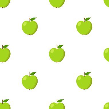 Yeşil elma sorunsuz arka plan. Desen ile organik ve eko meyve. Vektör çizim.