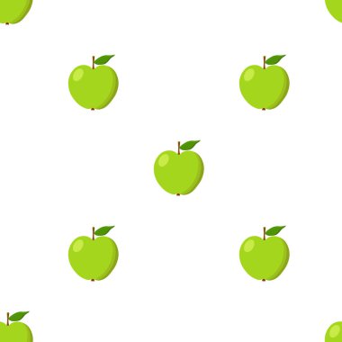 Yeşil elma sorunsuz arka plan. Desen ile organik ve eko meyve. Vektör çizim.