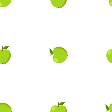 Yeşil elma sorunsuz arka plan. Desen ile organik ve eko meyve. Vektör çizim.