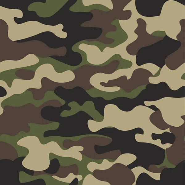 Camouflage nahtlosen Muster Hintergrund. klassische Kleidung Stil Maskierung Camo wiederholen Druck. grün braun schwarz oliv Farben Wald Textur. Gestaltungselement. Vektorillustration. — Stockvektor