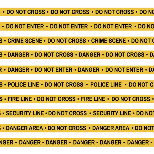 Set of Crime scene yellow tape, police line, danger, fire, Do Not Cross tape. Cartoon flat-style. Vector illustration. White background.