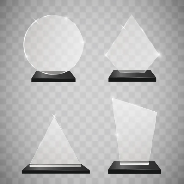 Boş bardak kupa seti Ödülleri. Parlak şeffaf kupa Ödülü için. Tasarım öğeleri. Saydam arka plan. Vektör çizim