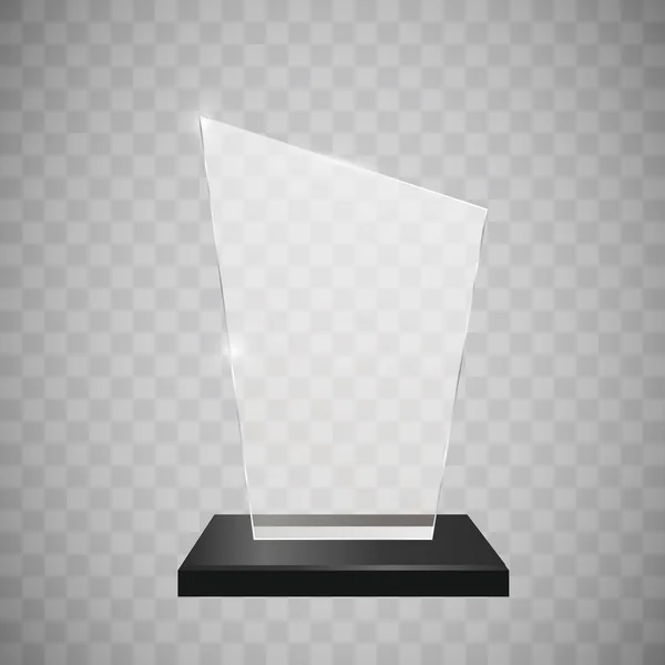 Ilustración vectorial trofeo de vidrio. Ilustración vectorial de premio brillante. Trofeo transparente brillante. Para que diseñes . — Vector de stock