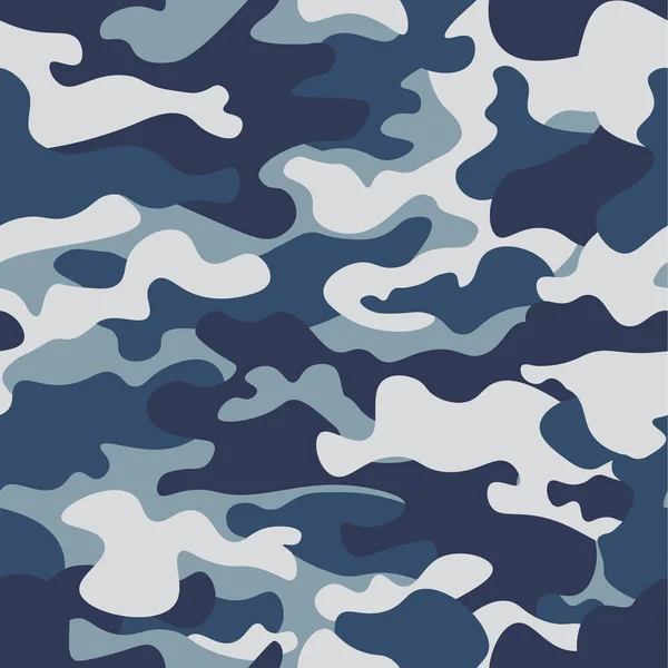 Sorunsuz kamuflaj desen arka plan. Klasik giyim tarzı camo tekrar Yazdır maskeleme. Mavi, lacivert gök mavisi gri orman doku renkleri. Tasarım öğesi. Vektör çizim.