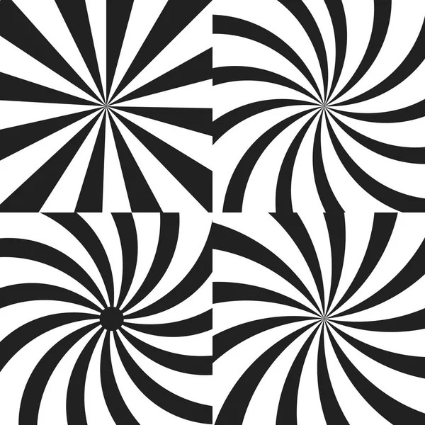 Ensemble de spirale psychédélique avec rayons radiaux, tourbillon, effet comique tordu, fonds vortex. Illustration vectorielle. Éléments de conception . — Image vectorielle