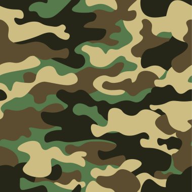 Dikişsiz desen arka plan kamuflaj. Klasik giyim tarzı camo tekrar Yazdır maskeleme. Yeşil Kahverengi Siyah Zeytin renkler orman dokusu. Tasarım öğesi. Vektör çizim.