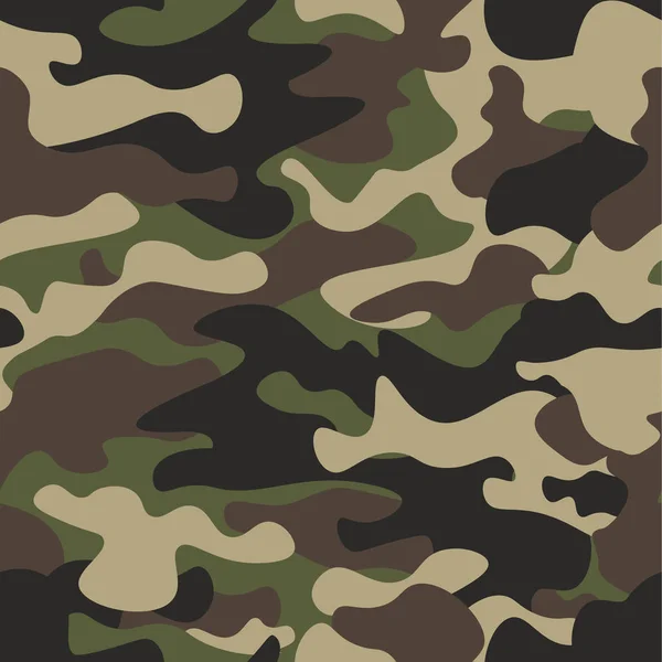 Camouflage seamless pattern background. Classic clothing style masking camo repeat print. Green brown black olive colors forest texture. Design element. Vector illustration. — Stock Vector