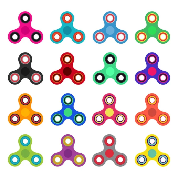 Set Handspinner-Spielzeuge im Flach- und Cartoon-Stil. weißer Hintergrund. Vektorsymbole. — Stockvektor