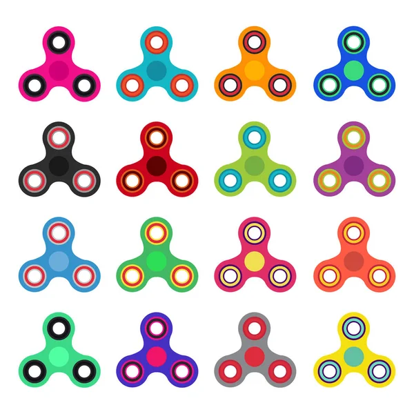 Set Handspinner-Spielzeuge im Flach- und Cartoon-Stil. weißer Hintergrund. Vektorsymbole. — Stockvektor