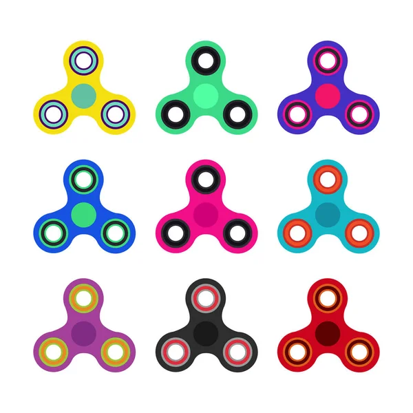 Set Handspinner-Spielzeuge im Flach- und Cartoon-Stil. weißer Hintergrund. Vektorsymbole. — Stockvektor