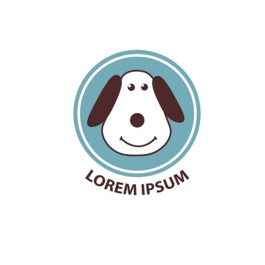 Köpek Logo soyut. Tasarım. Şablon. İş. Vektör çizim. karikatür ve düz stil. Gülümse. mutlu